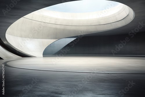 Set of abstract futuristic architecture with empty concrete floor design. Scene hall for car presentation.