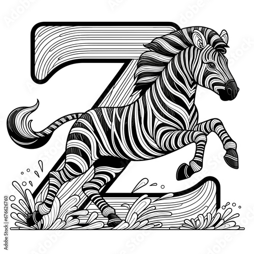 Fototapeta Naklejka Na Ścianę i Meble -  Z for Zebra Coloring Book: Stripes and Wild African Plains Await