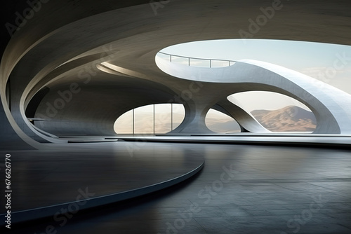 Set of abstract futuristic architecture with empty concrete floor design. Scene hall for car presentation. © arhendrix
