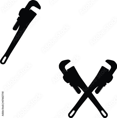 Pipe wrench icon. Crossed plumber pipe wrench sign. Plumbing company logo. Wrench icon. flat style.