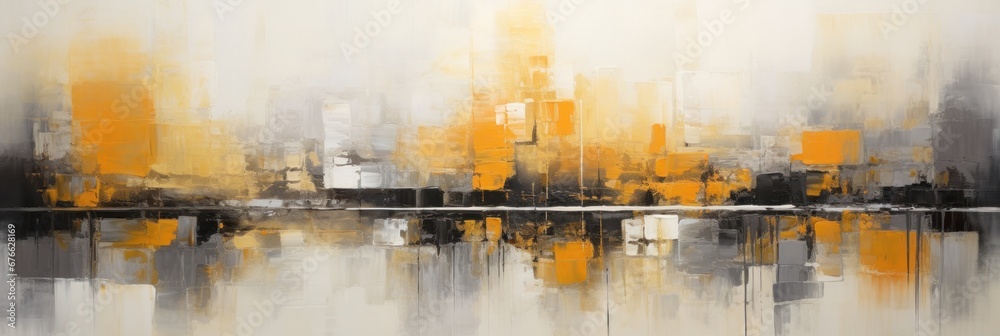 Fototapeta premium a modern painting with yellow and black pieces is displayed, generative AI