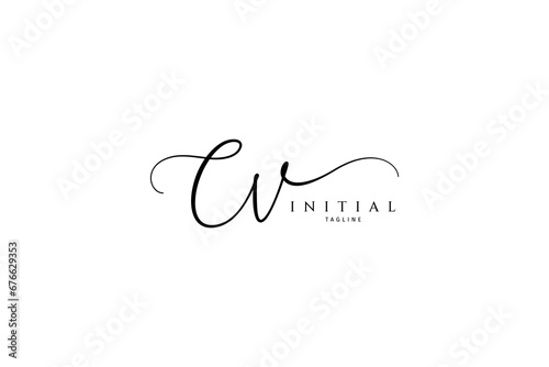 CV initial signature logo. Handwritten monogram vector