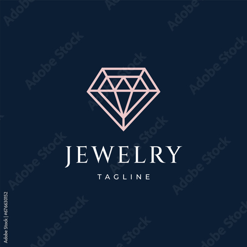 Diamond jewelry with line art style logo icon design template. luxury, elegant, flat vector