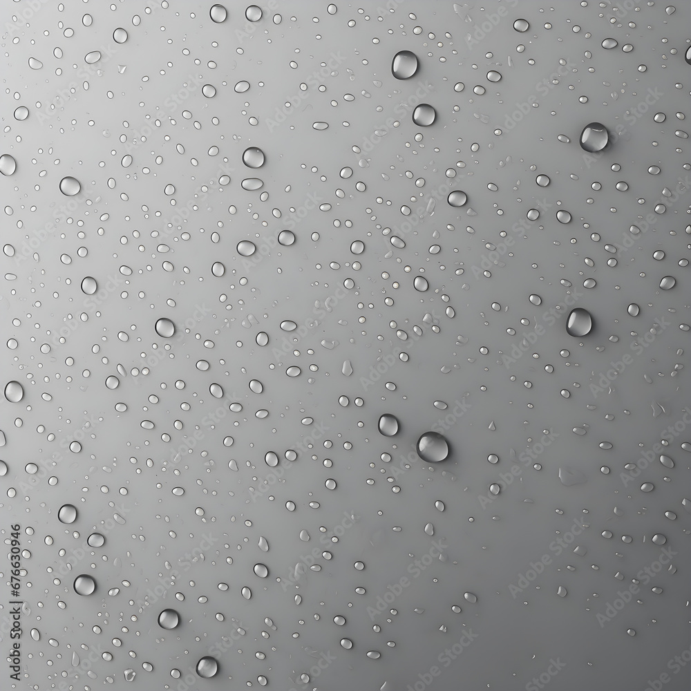 Rain drops on wet metal surface, abstract with air bubbles on surface. Realistic pure water drops for creative banner design.