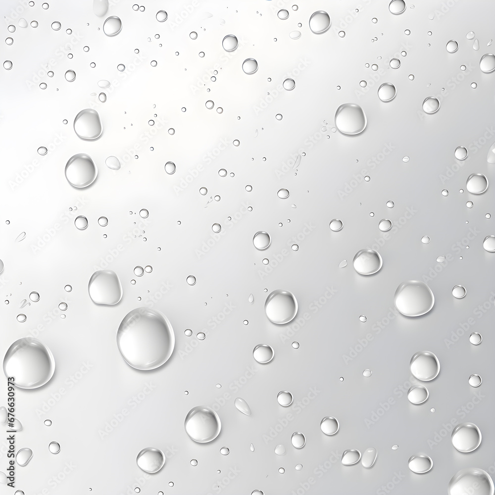 rain drops on white background, abstract wet white surface with air bubbles on surface. Realistic pure water drops for creative banner design.