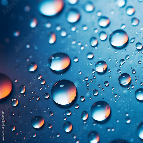 Rain drops on wet metal surface  abstract with air bubbles on surface. Realistic pure water drops for creative banner design.