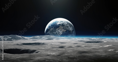 View of the planet Earth from moon space during a sunrise. High quality photo