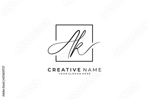 Ak initial signature logo. Handwritten monogram vector