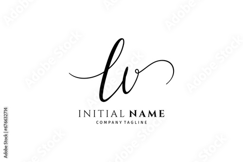 lv initial signature logo. Handwriting logo template vector