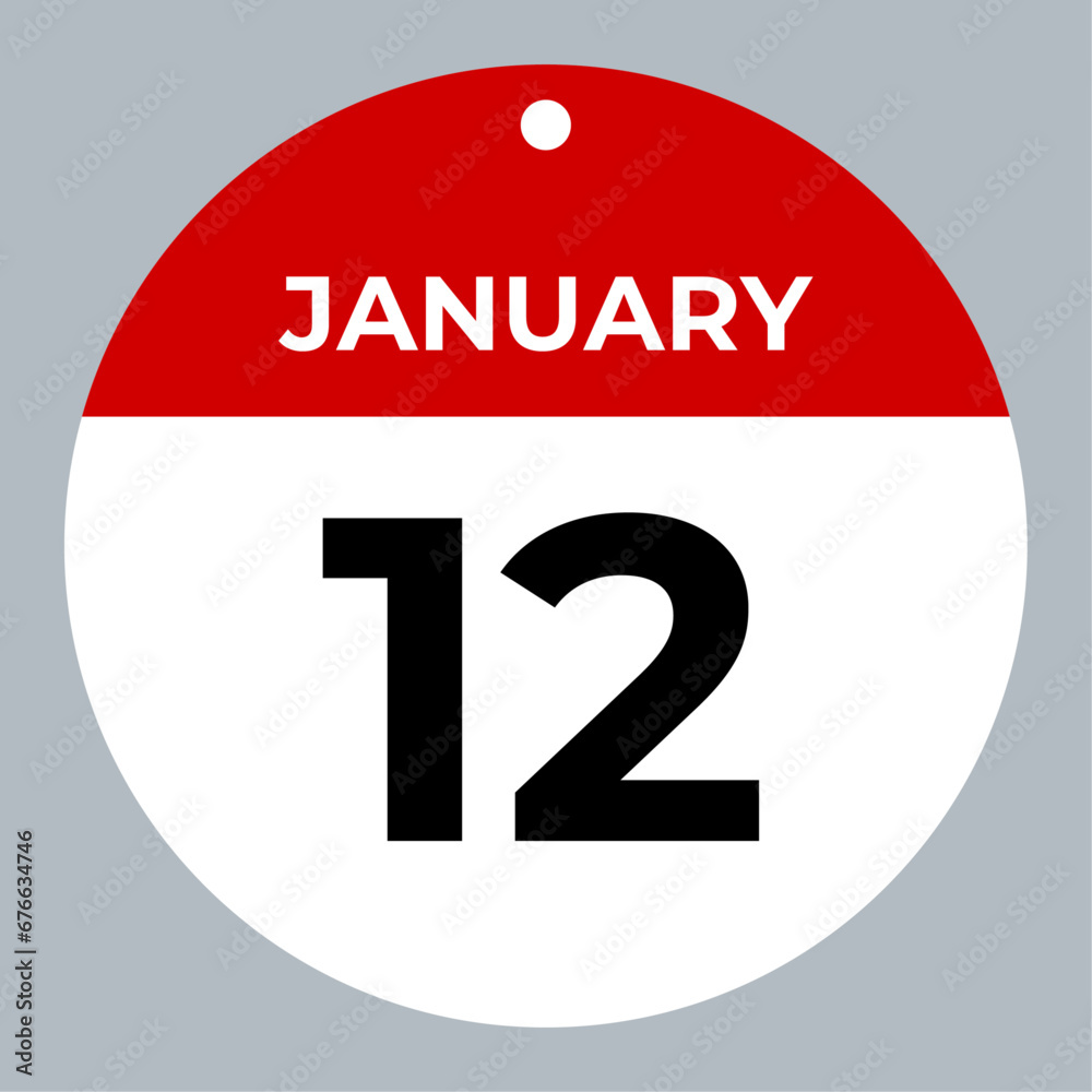 january 12 calendar reminder. 12 january daily calendar icon template. Calendar 12 january icon Design template. Vector illustration january 12 calendar reminder. 12 january daily calendar icon template. Calendar 12 january icon Design template. Vector illustration