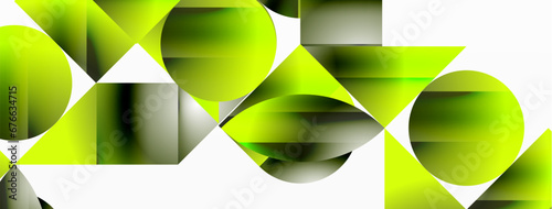 Serene gradient template. Circles and triangles mingle in minimalist perfection. Gentle fusion of forms and hues creates balanced yet captivating backdrop, embodying modern sophistication