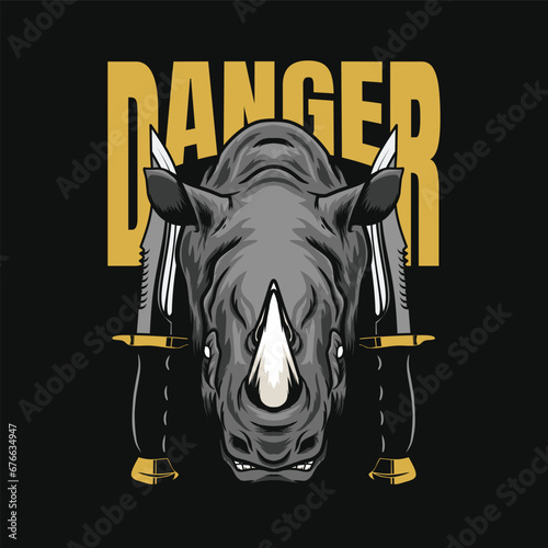 rhino head mascot and military knife