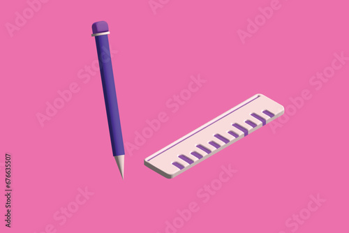 School stationery icon. School supplies concept. Realistic 3d object cartoon style. Vector colorful illustration.