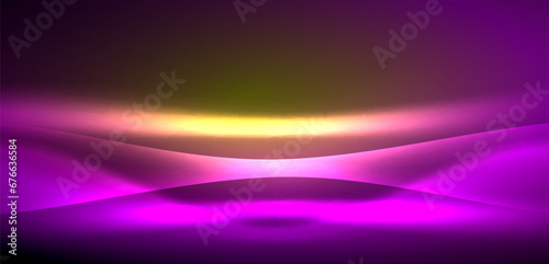 Dynamic waves in ethereal glow of neon lights. Concept merges fluidity of motion with vibrant allure of neon, crafting entrancing backdrop that embodies both vitality and futuristic sophistication