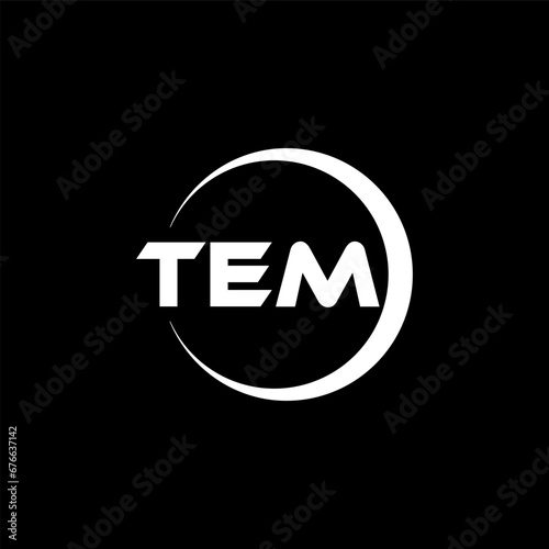 TEM letter logo design with black background in illustrator, cube logo, vector logo, modern alphabet font overlap style. calligraphy designs for logo, Poster, Invitation, etc.