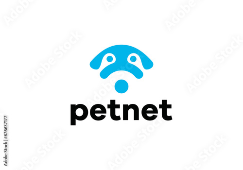 creative dog with signal logo, simple tech pet health care design vector illustration