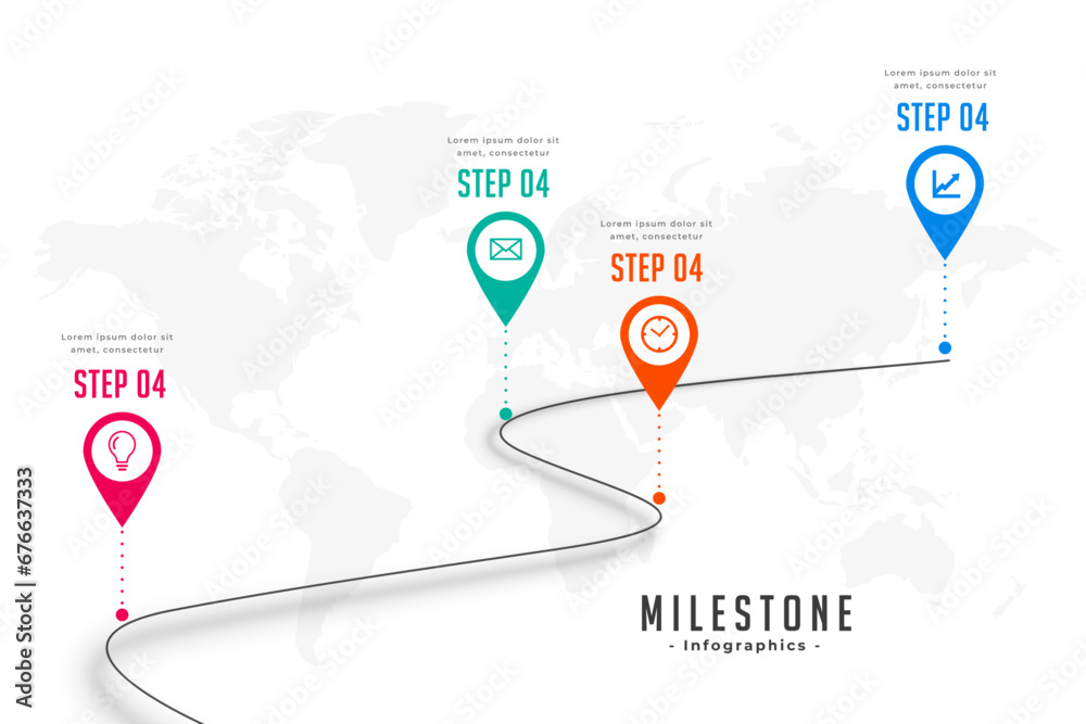 eye-catching four step infographic milestone template with success path ...