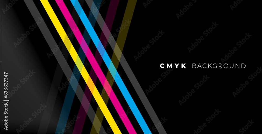 stylish cmyk colors dark banner with geometric stripes - obrazy, fototapety, plakaty 