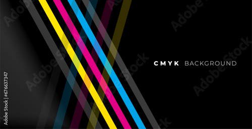 stylish cmyk colors dark banner with geometric stripes photo