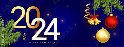 2024 new year winter festive banner with christmas decoration