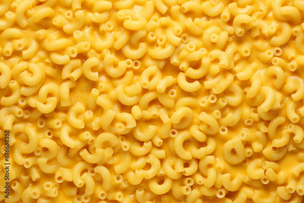 Top view of the texture of macaroni and cheese, generative AI Top view of the texture of macaroni and cheese, generative AI