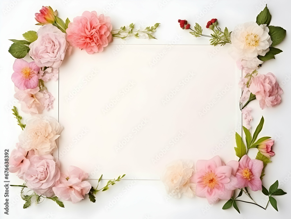 Ai generated floral frame with nice presentation of flower, flower frame background, blank floral frame with space of texts, wedding or event invitation card with blank text area