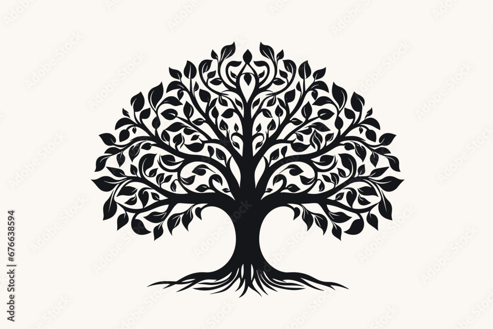 Vector, Image of Tree Roots, black and white color, on a transparent background.