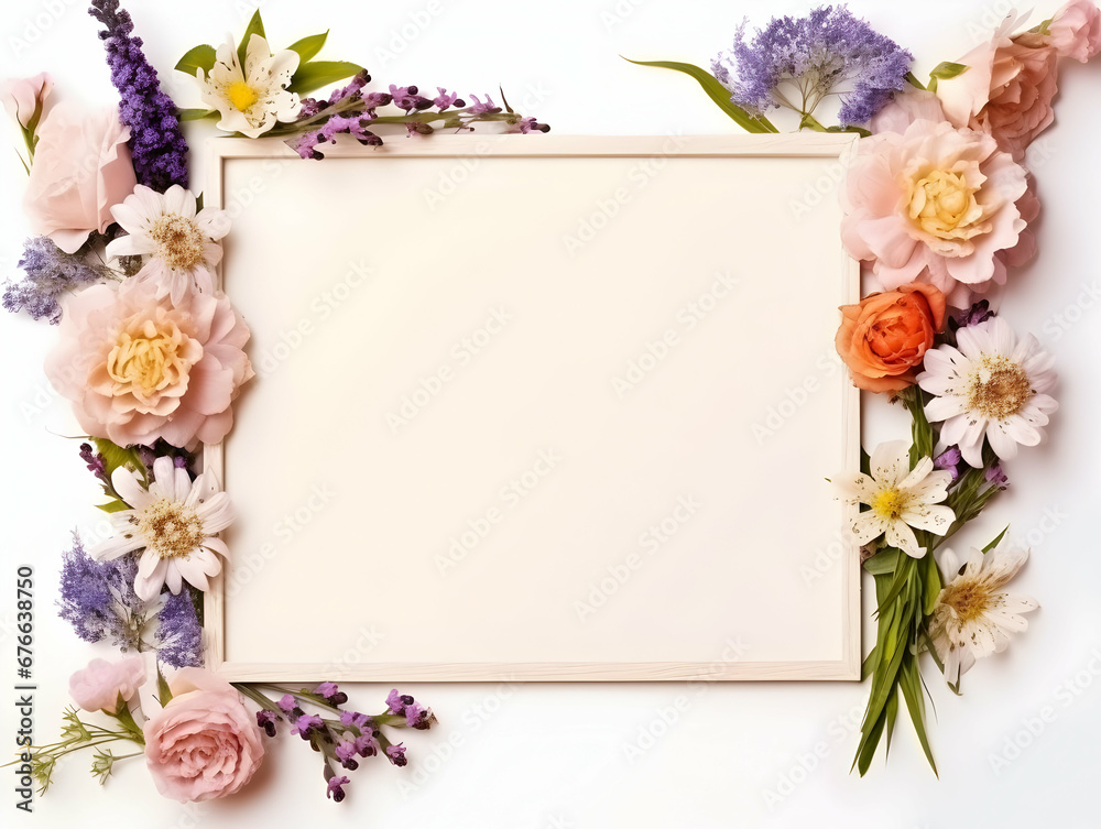 Ai generated floral frame with nice presentation of flower, flower frame background, blank floral frame with space of texts, wedding or event invitation card with blank text area