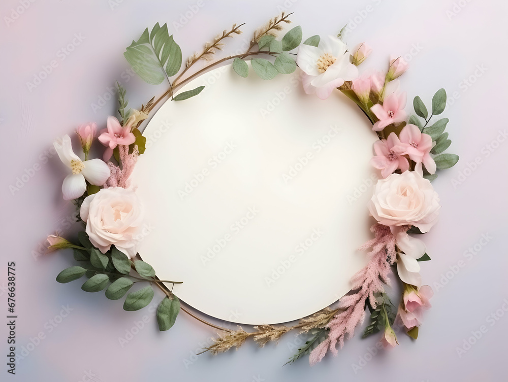 Ai generated floral frame with nice presentation of flower, flower frame background, blank floral frame with space of texts, wedding or event invitation card with blank text area