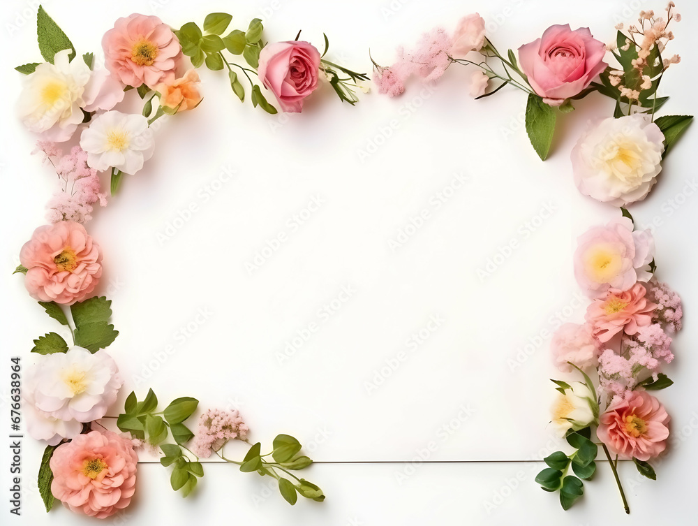 Ai generated floral frame with nice presentation of flower, flower frame background, blank floral frame with space of texts, wedding or event invitation card with blank text area