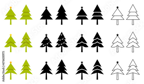 Fototapeta Naklejka Na Ścianę i Meble -  christmas tree collection, simple and modern flat style vector design isolated on white background.