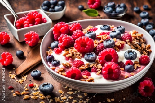 Fresh Berry Breakfast Bowl on Wooden Dish