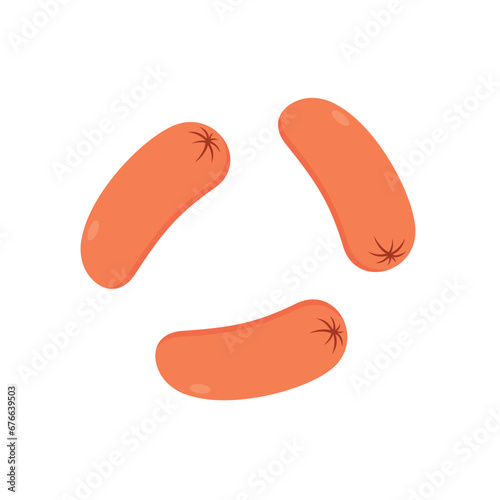 Sausage on white background. Grilled Sausage. Mini sausage.