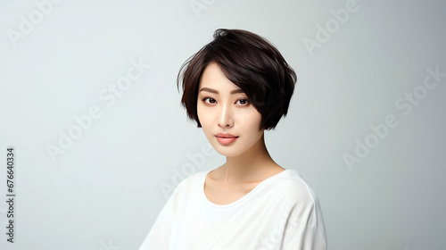 portrait of an Asian woman with short hair