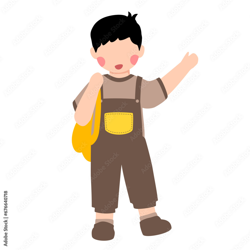 Happy cute boy cartoon smiling and wave hand illustration