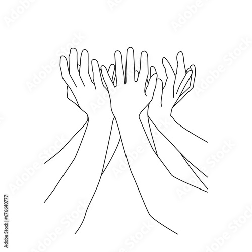 businessmen's hands gethered up together in the air as if holding line art vector.