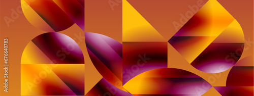 Serene gradient template. Circles and triangles mingle in minimalist perfection. Gentle fusion of forms and hues creates balanced yet captivating backdrop, embodying modern sophistication