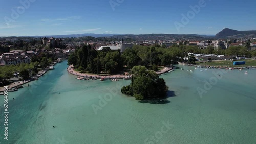 Aerial view of Annecy city Centre, gardens of Europe or jardins de l europe, in Haute Savoie, France photo