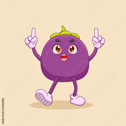 Cute Mangosteen Raising Both Forefingers Up Illustration