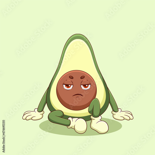 Cute Avocado With Annoyed Face Illustration