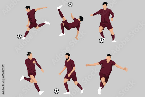 Red Football Soccer Players in Various Poses Vector