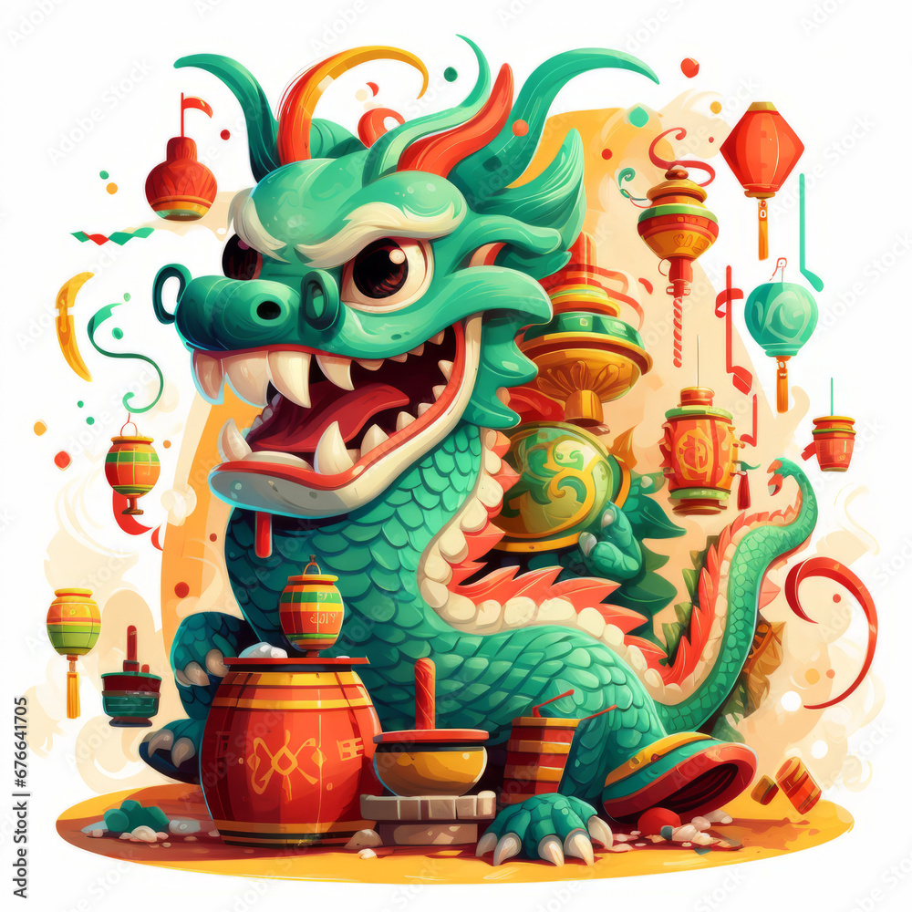 Chinese New Year 2024 illustration. China dragon zodiac sign on nature background. Asian festival poster. Creative art typography greeting card. Oriental traditional mythical serpent. Lunar symbol. Chinese New Year 2024 illustration. China dragon zodiac sign on nature background. Asian festival poster. Creative art typography greeting card. Oriental traditional mythical serpent. Lunar symbol.