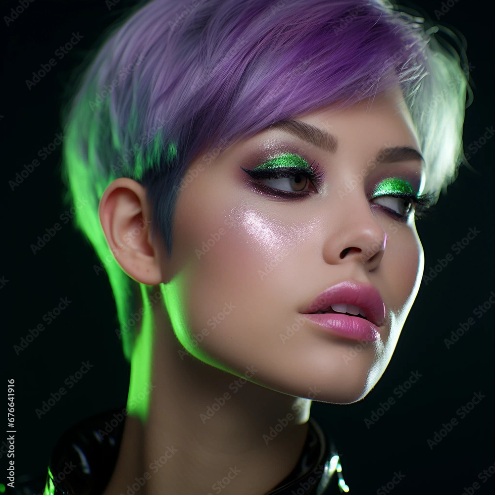 A Glamour Portrait of a Young Woman With Short Purple Hair A Glamour Portrait of a Young Woman With Short Purple Hair