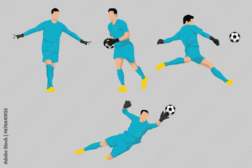Blue Goalkeeper Football Soccer Players in Various Poses  Vector
