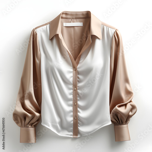 white silk blouse on a mannequin  isolated on white background photo