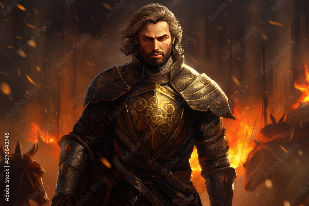 Close-up of a noble medieval soldier in leather armor loyal mercenary Generative Ai Close-up of a noble medieval soldier in leather armor loyal mercenary Generative Ai