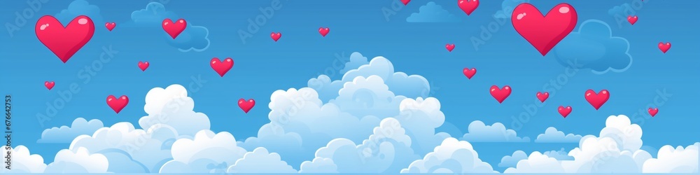 Background banner of clouds and hearts for valentine's day