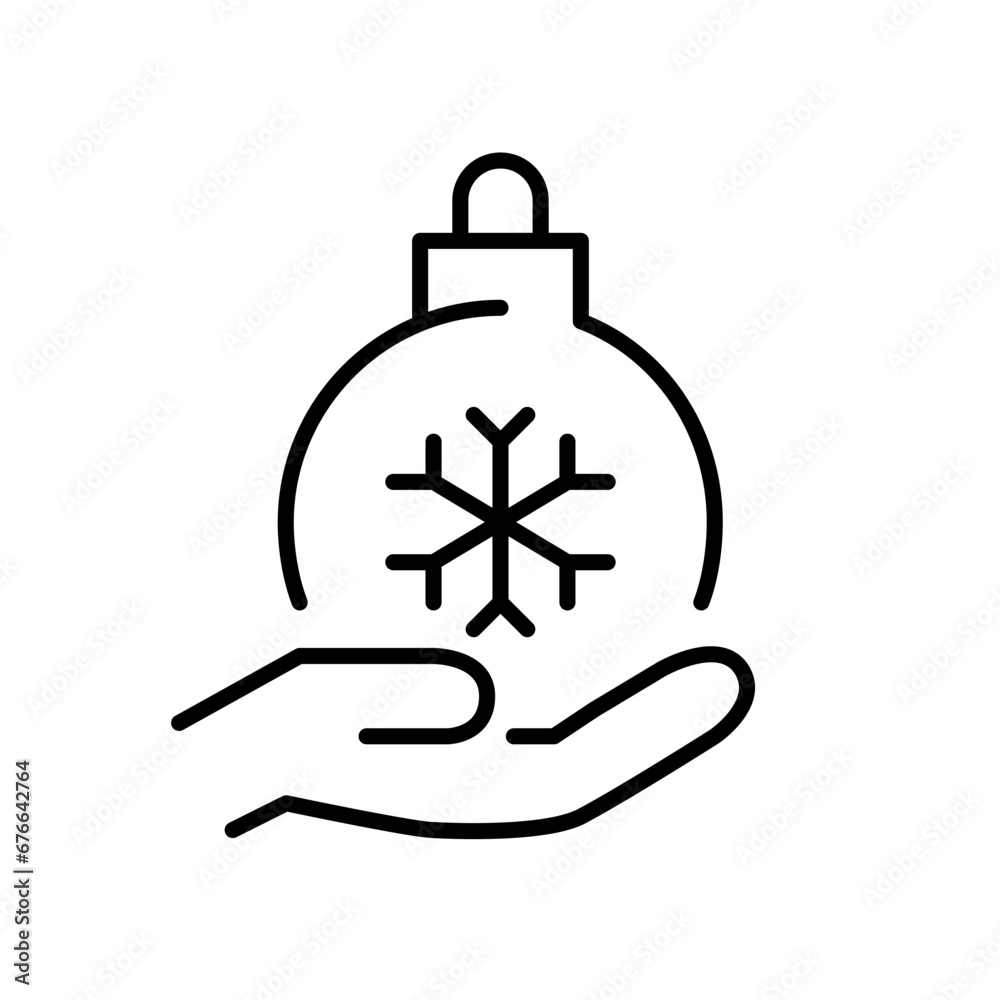 Fototapeta premium Christmas ball with snowflake in hand. Winter holidays symbol. Pixel perfect, editable stroke icon