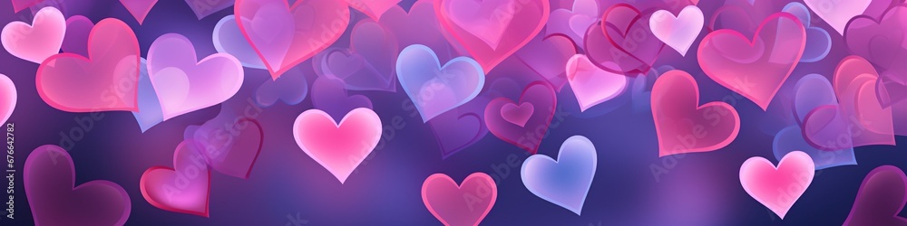 Pink and purple cartoon hearts playful banner for website or graphic design