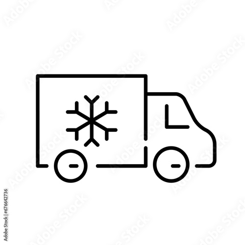Refrigerator truck. Frozen goods distribution. Supermarket delivery and logistics. Pixel perfect, editable stroke icon